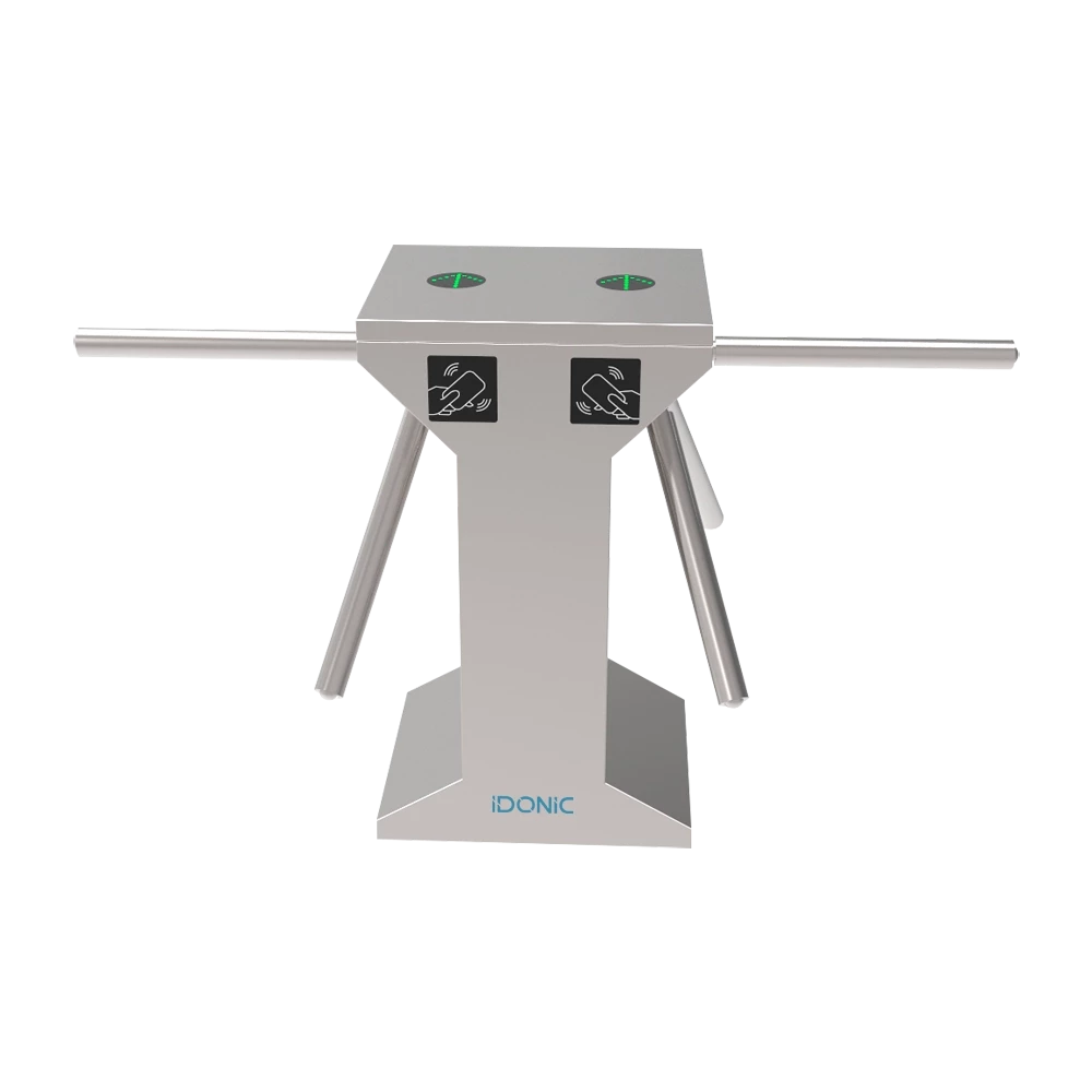 Vista frontal do torniquete tripoide duplo IDONIC TORN TD301 com tampas para leitores na lateral
