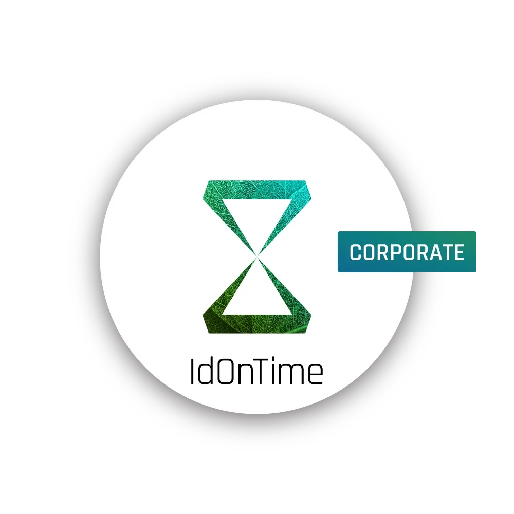 Logótipo IdOnTime Corporate com ampulheta verde estilizada sobre fundo branco