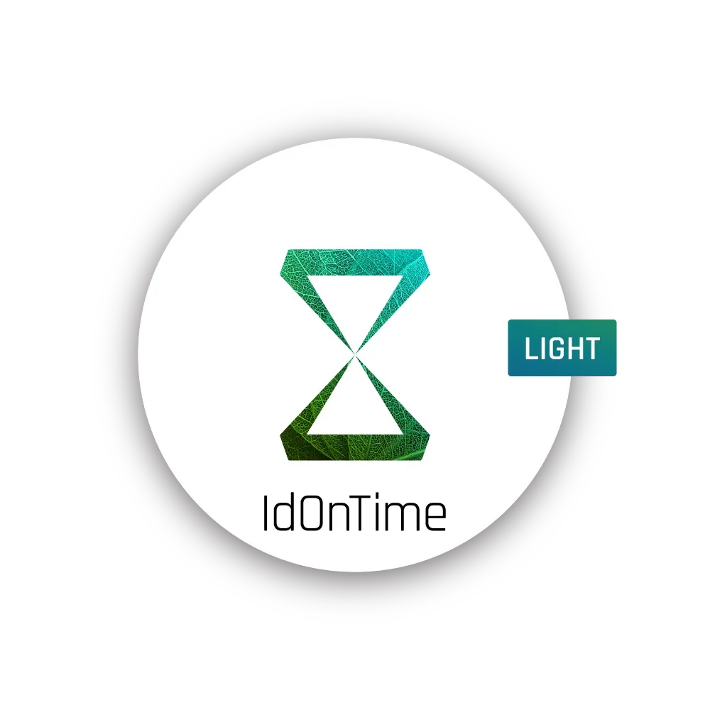 Logótipo IdOnTime Light com ampulheta verde estilizada sobre fundo branco