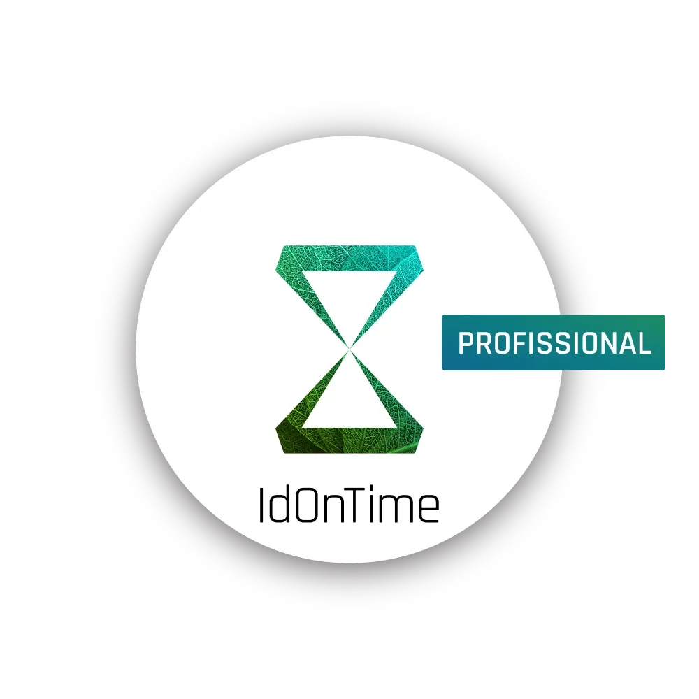 Logótipo IdOnTime Profissional com ampulheta verde estilizada sobre fundo branco