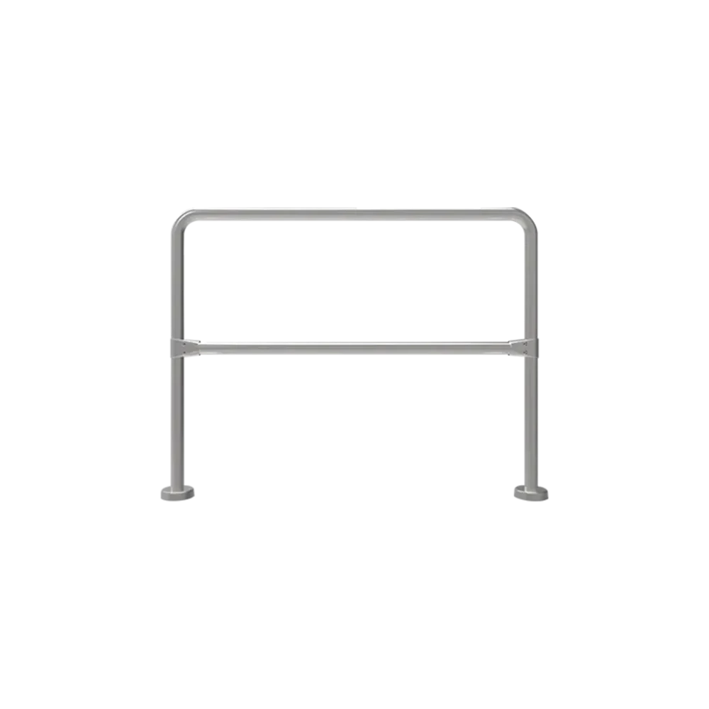 Barreira fixa IDONIC TORN BF202 com estrutura retangular tubular em aço inoxidável e dois pés para fixação no chão