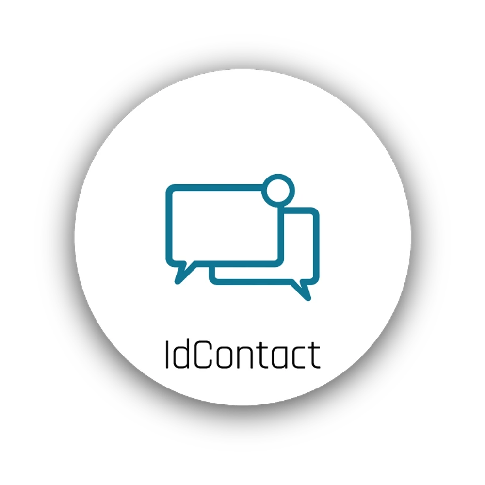 Logótipo do IdContact Web com dois balões de conversa estilizados em azul dentro de um círculo branco
