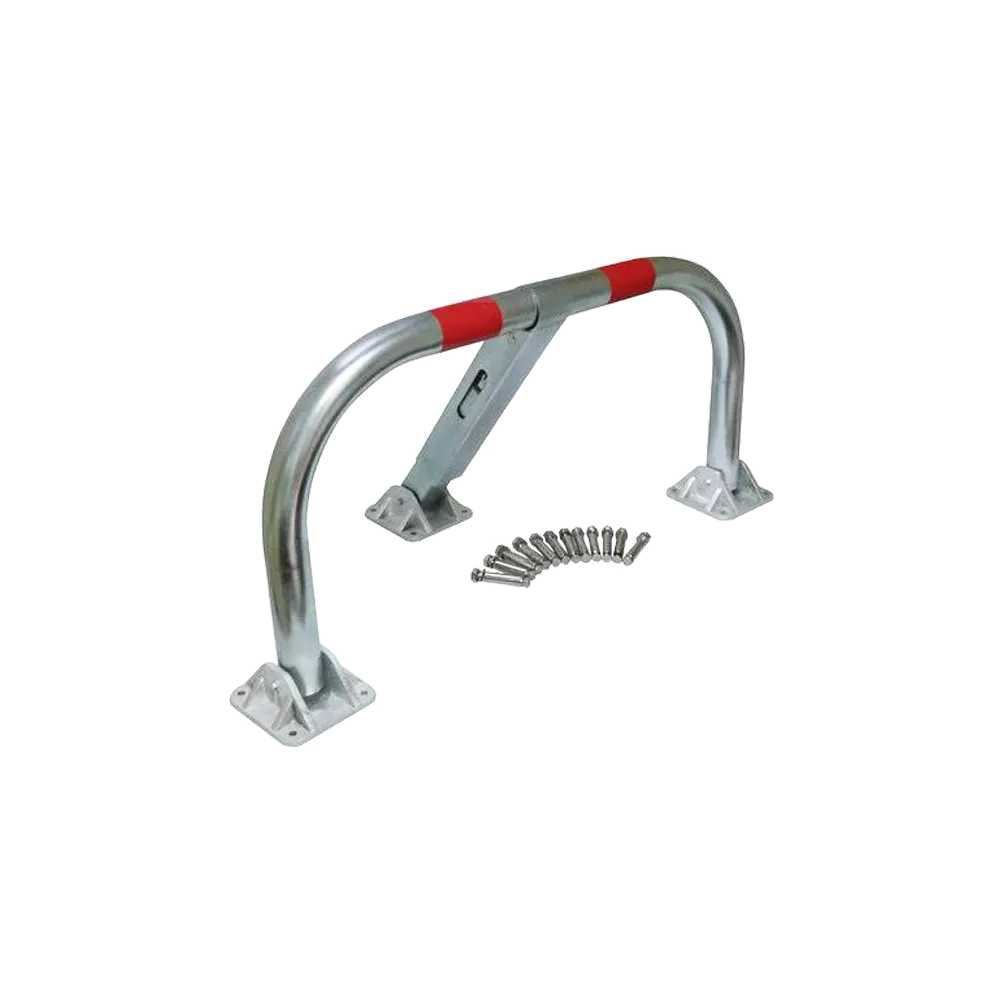 Pilarete de bloqueio manual PBM3 em U dobrável com duas faixas vermelhas refletoras e suportes de base retangulares