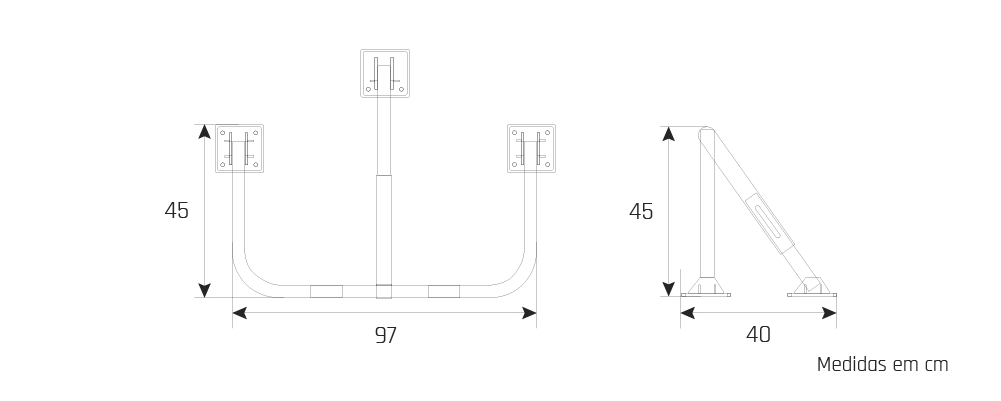 Pilarete de Bloqueio Manual PBM3 - Desenho técnico